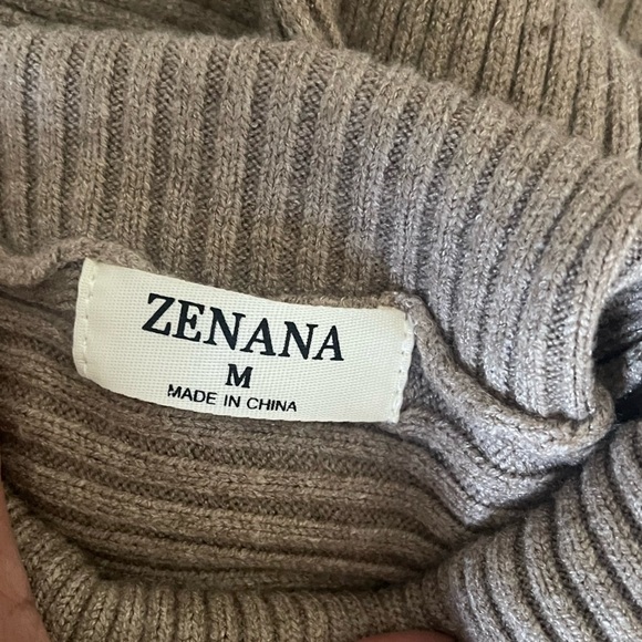 Zenana Outfitters Tan Cowl Neck Sweater with Ribbed Knit - Picture 8 of 9
